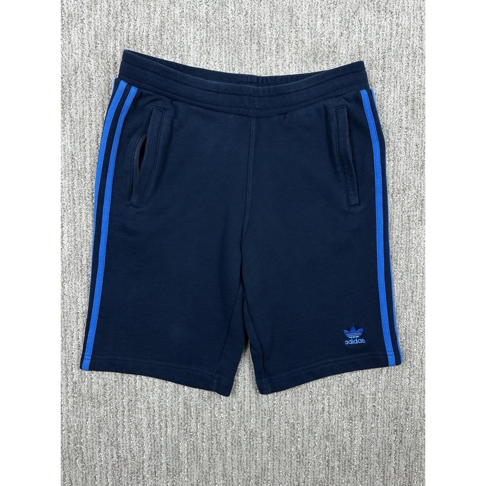 NWT ADIDAS 3-Stripe Sz Small Navy Light Blue Logo 2 Zip Pockets Men Sweat Shorts